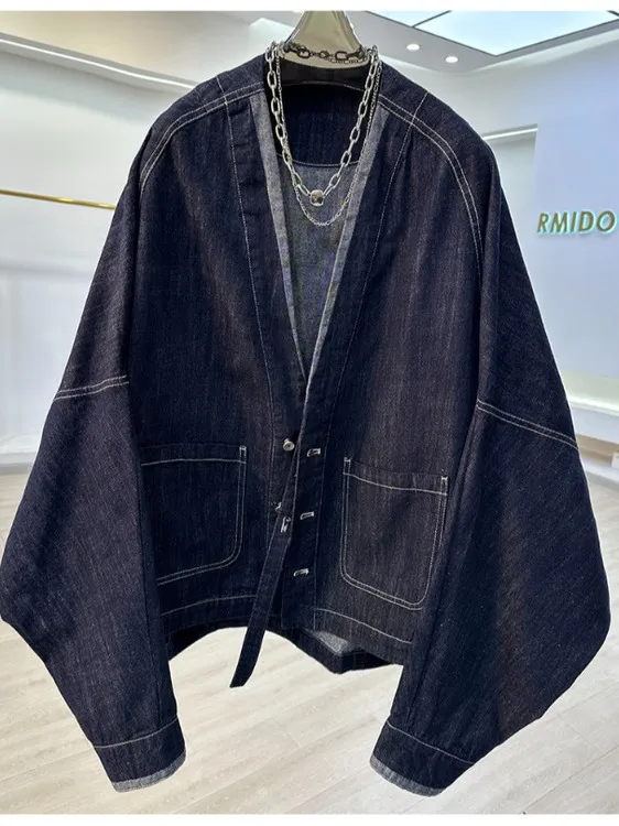 Ele V-Ne Batwing Sve Denim Jaet Women's Casual Workwear Spring Faion Unique Sli ort Coat Casual Sle
Ele V-Ne Batwing Sve Denim Jaet Women's Casual Workwear Spring Faion Unique Sli ort Coat Casual Sle