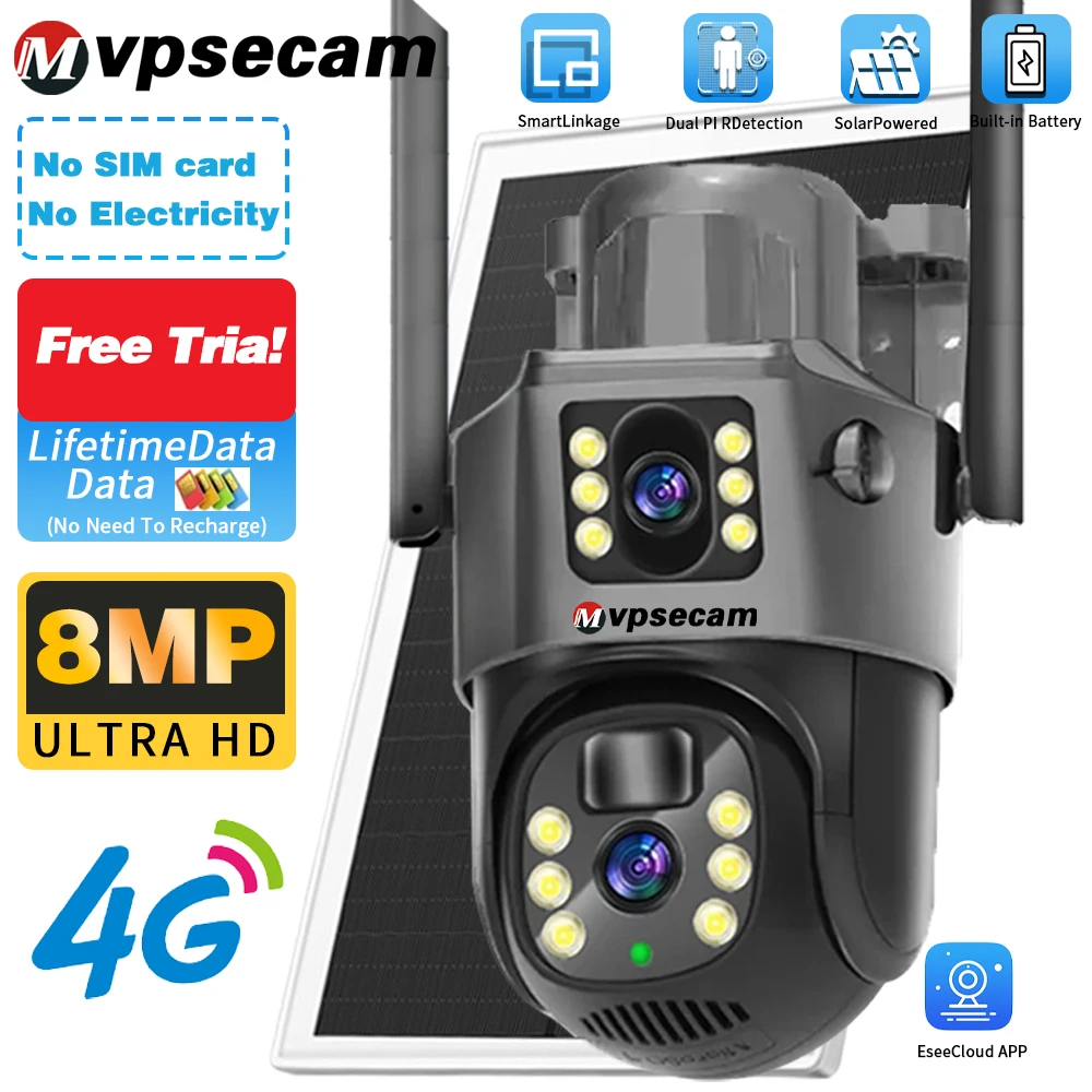 4K 8MP 4G Lifetime Free Traffic No Network No Power No Recharge Internet Traffic Security Solar Pan Tilt Camera
4K 8MP 4G Lifetime Free Traffic No Network No Power No Recharge Internet Traffic Security Solar Pan Tilt Camera