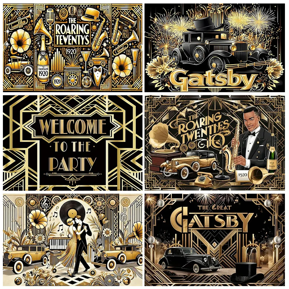 Black And Gold Roaring 20s Gatsby Photography Backdrop Supplies Retro Jazz Dance Wedding Birthday Background Party Decoration
Black And Gold Roaring 20s Gatsby Photography Backdrop Supplies Retro Jazz Dance Wedding Birthday Background Party Decoration