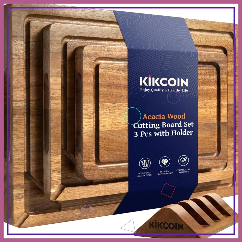 Набор из 3 деревянных разделочных досок с подставкой, встроенными отделениями и желобком для сока для кухни
Набор из 3 деревянных разделочных досок с подставкой, встроенными отделениями и желобком для сока для кухни