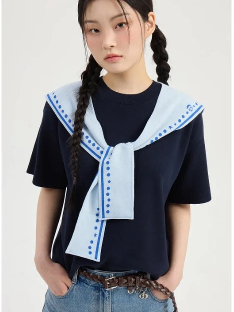Casual Navy Style Short Sleeve T-Shirt Skin-friendly Shoulder Wrap Color Block Design Cotton Material Ladies Fashion Top
Casual Navy Style Short Sleeve T-Shirt Skin-friendly Shoulder Wrap Color Block Design Cotton Material Ladies Fashion Top