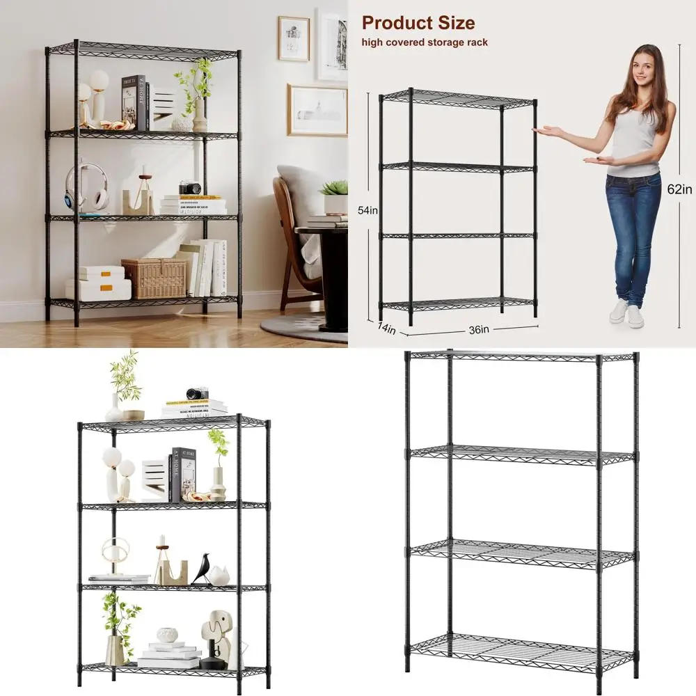 4-ярусный прочный металлический стеллаж, 36x14x54, регулируемые полки, выдерживает до 450 кг, простая сборка, идеально подходит для дома и гаража
4-ярусный прочный металлический стеллаж, 36x14x54, регулируемые полки, выдерживает до 450 кг, простая сборка, идеально подходит для дома и гаража