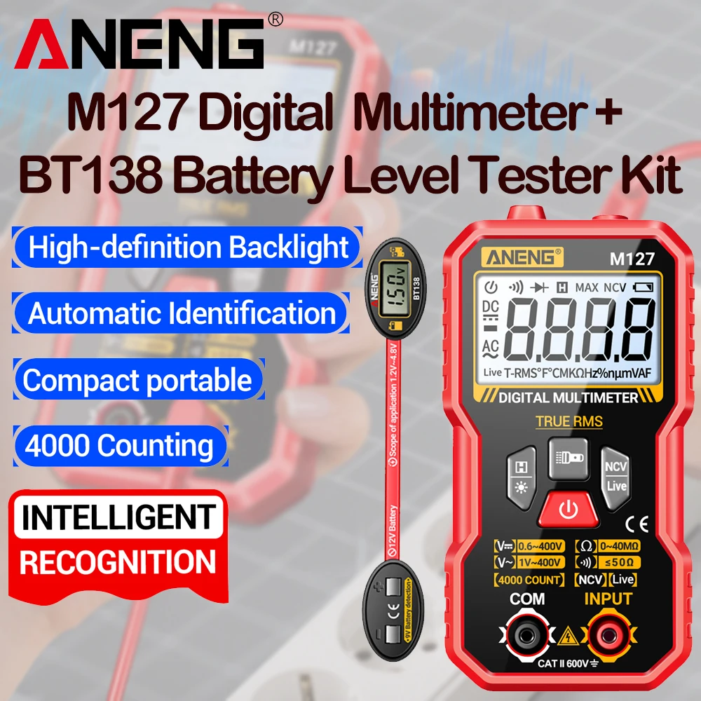 ANENG Digital Multimeter Voltage NCV Induction Tester M127+BT138 Battery Level Detector Portable Multifunction Electrician Tools
ANENG Digital Multimeter Voltage NCV Induction Tester M127+BT138 Battery Level Detector Portable Multifunction Electrician Tools