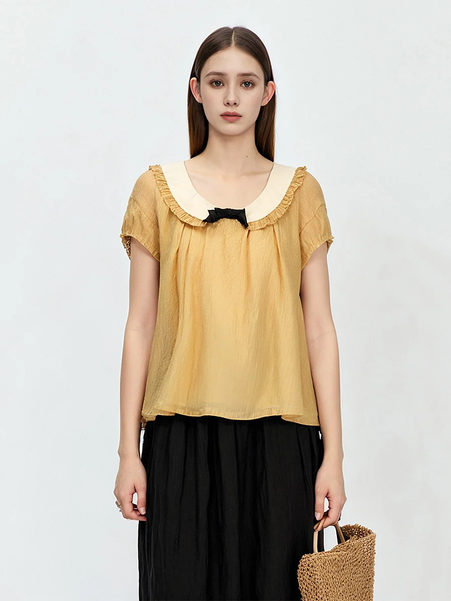 French Style Loose Fit Short Sleeve Shirt Women's Knot Design Splice Breathable Sweet Fashion Top Summer New Arrival
French Style Loose Fit Short Sleeve Shirt Women's Knot Design Splice Breathable Sweet Fashion Top Summer New Arrival