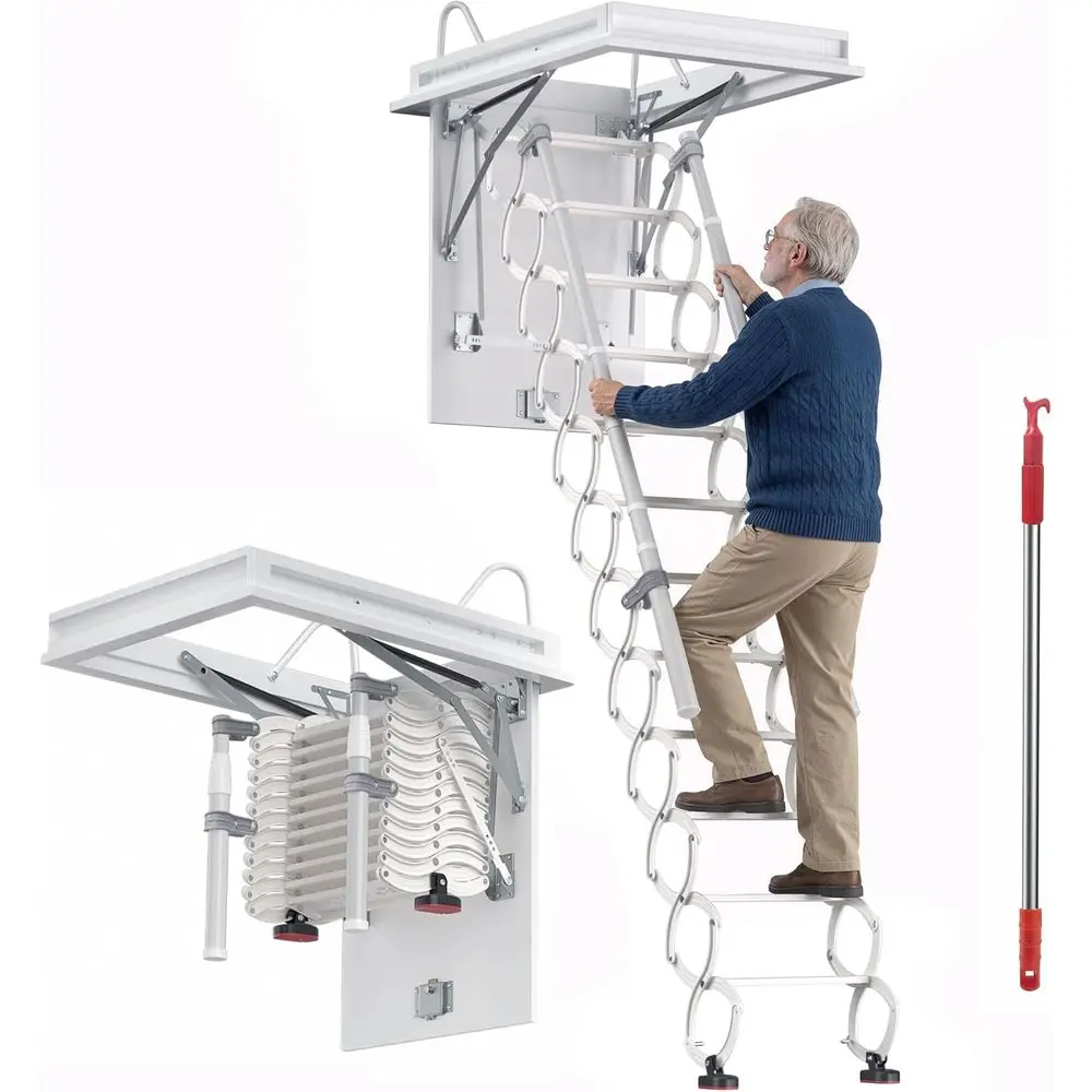 12-Step Retractable Attic Ladder with Handrails for Home, Garage, and Basement - 31.1 x 38.9 in Opening
12-Step Retractable Attic Ladder with Handrails for Home, Garage, and Basement - 31.1 x 38.9 in Opening
