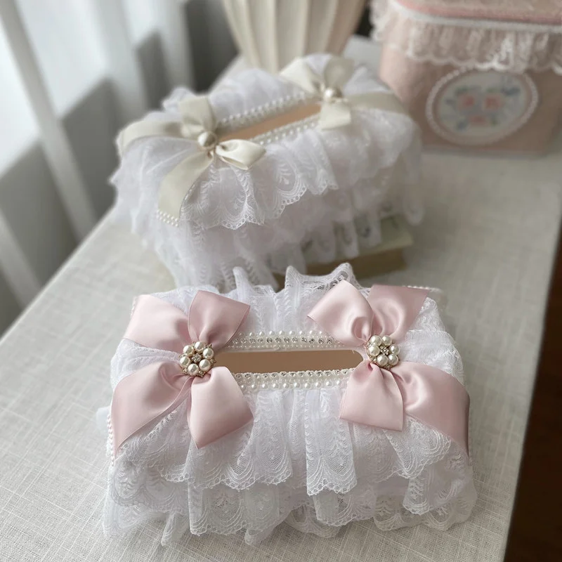 Korean Style Lace Texture Tissue Box Bow Craft Pearl Dining Table Drawer Paper Creativity Home Decoration Storage Box Ornament
Korean Style Lace Texture Tissue Box Bow Craft Pearl Dining Table Drawer Paper Creativity Home Decoration Storage Box Ornament