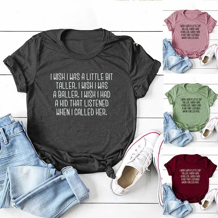 Casual loose short sleeve T-shirt i wish i was a little bit printed summer crew neck plus size top
Casual loose short sleeve T-shirt i wish i was a little bit printed summer crew neck plus size top