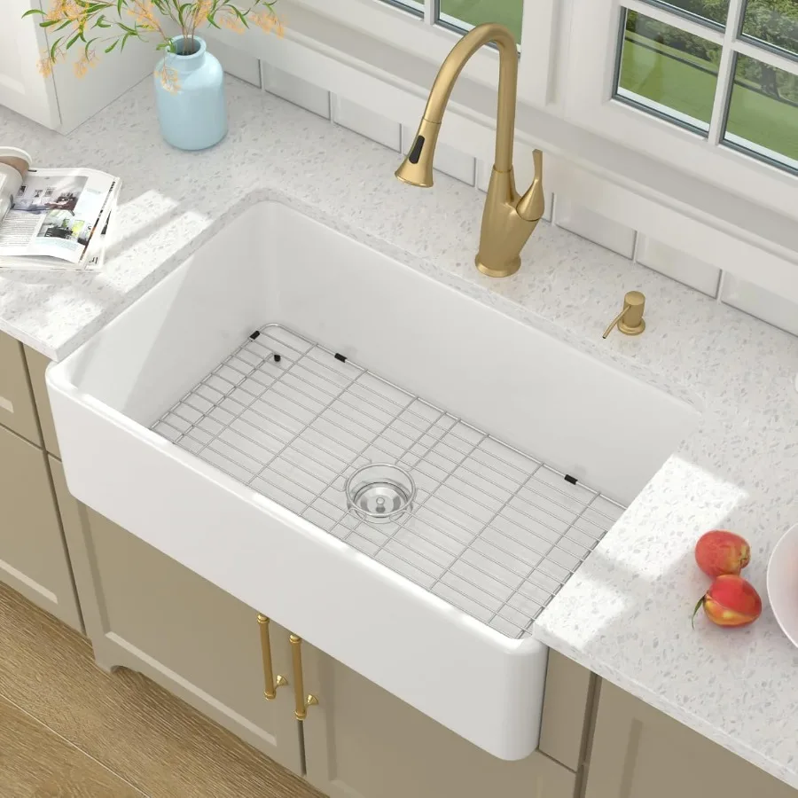 33 Inch White Farmhouse Sink with Apron Front Design in Reversible Solid Fireclay for Modern Farm Style Kitchens Ideal for Resi
33 Inch White Farmhouse Sink with Apron Front Design in Reversible Solid Fireclay for Modern Farm Style Kitchens Ideal for Resi