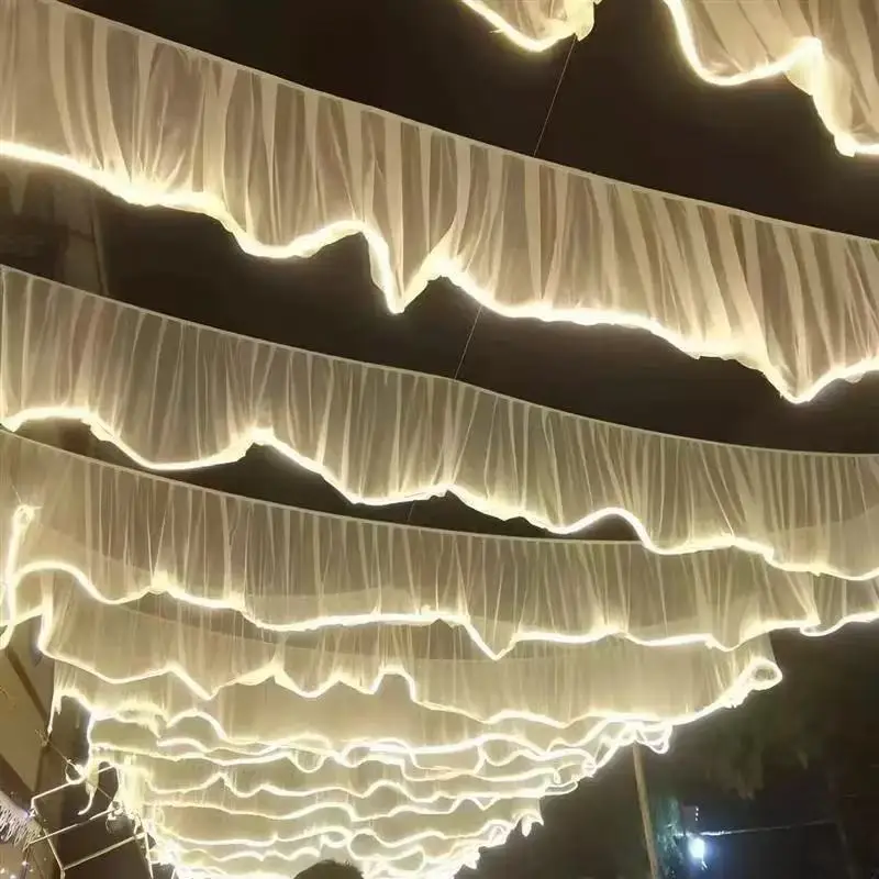 Romantic Ceiling gauze curtain, ceiling wave gauze curtain with light string, wedding and Christmas event venue decoration props
Romantic Ceiling gauze curtain, ceiling wave gauze curtain with light string, wedding and Christmas event venue decoration props