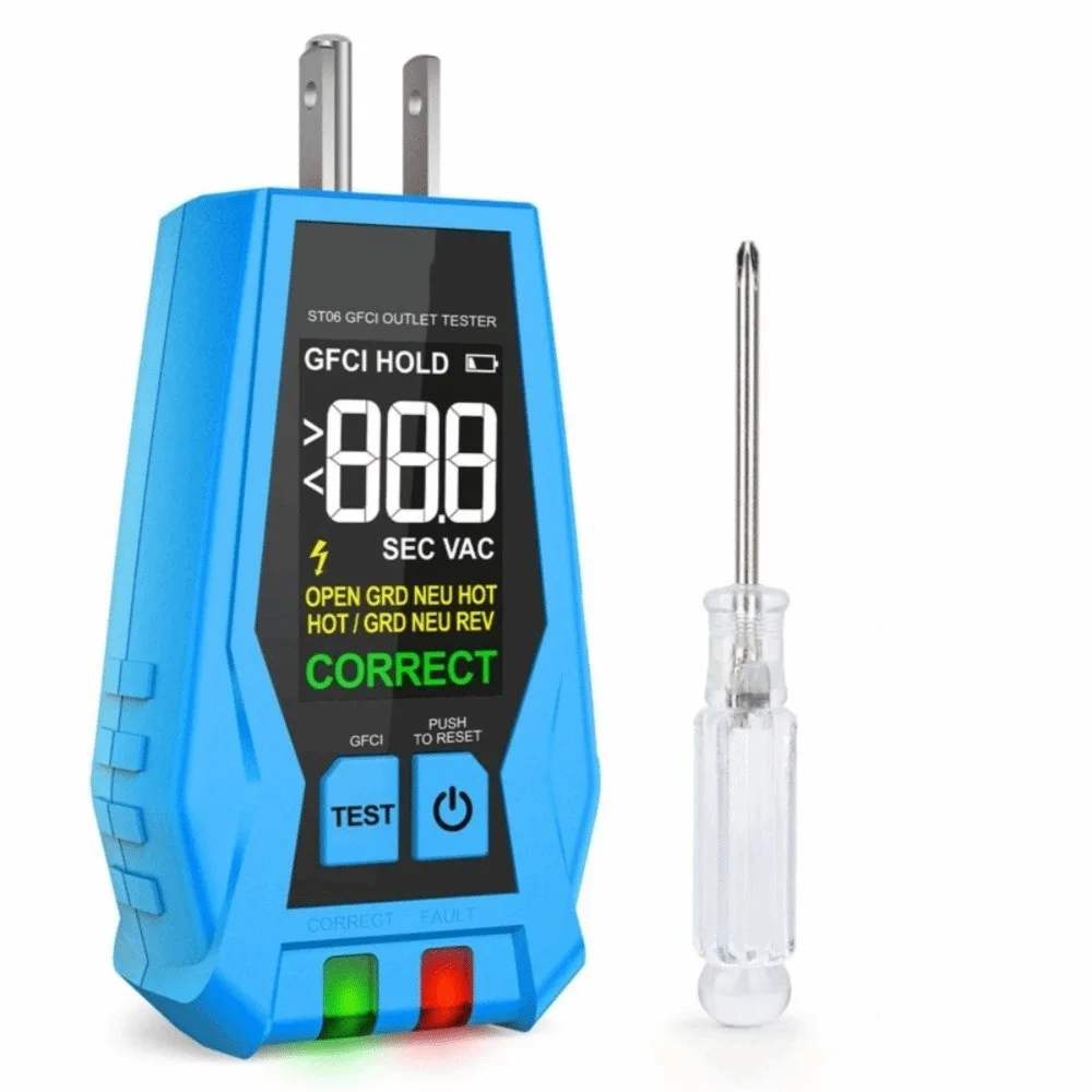 LCD Display Outlet Tester Color Screen 3Wire Receptacle Tester Live Neuter Wire Test Standard US Plug Socket Detector US Plug
LCD Display Outlet Tester Color Screen 3Wire Receptacle Tester Live Neuter Wire Test Standard US Plug Socket Detector US Plug