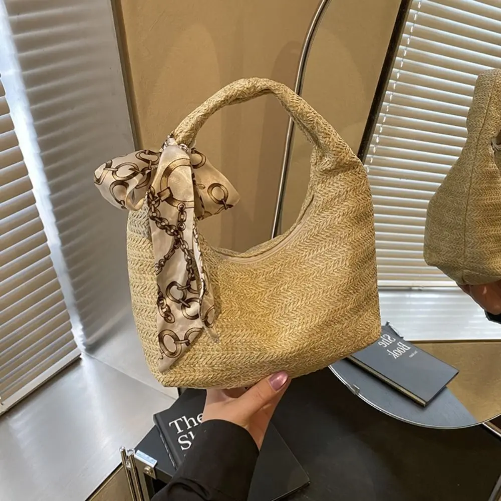 Casual Large Capacity Straw Bag Grass with Silk Scarf Rattan Handbag Fashion Wrist Circle Summer Beach Bag Girls
Casual Large Capacity Straw Bag Grass with Silk Scarf Rattan Handbag Fashion Wrist Circle Summer Beach Bag Girls