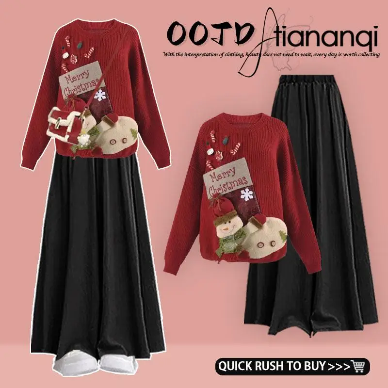 Red Cisas Cartoon Knitwear Women's Autumn Winter New Sle Vintage Loose Wide Leg Pants Set High Waist Dra Sense
Red Cisas Cartoon Knitwear Women's Autumn Winter New Sle Vintage Loose Wide Leg Pants Set High Waist Dra Sense