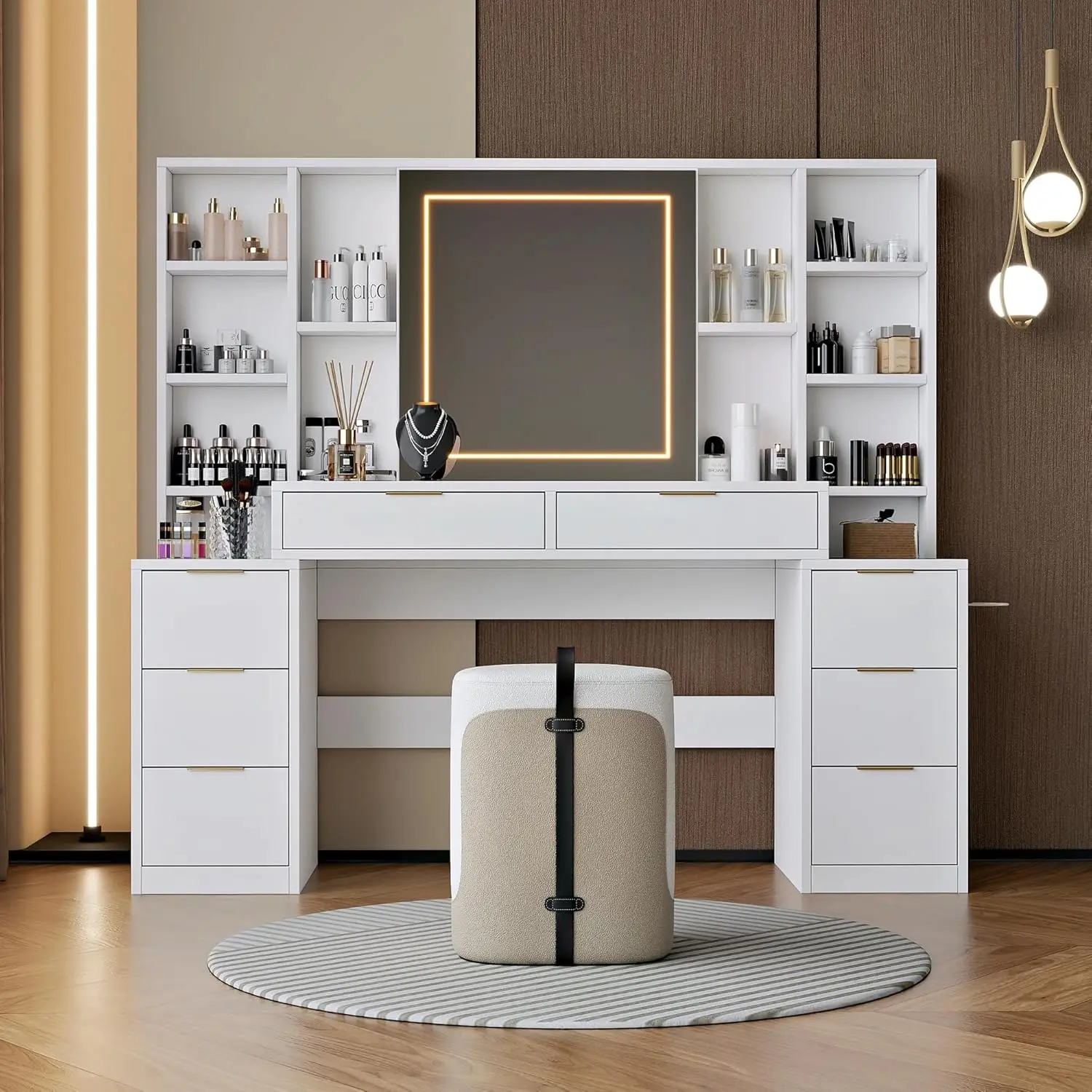 #Vanity Desk with Mirror Lights Power Outlet Hairdryer Holder Drawers Shelves Bedroom Makeup Table White
#Vanity Desk with Mirror Lights Power Outlet Hairdryer Holder Drawers Shelves Bedroom Makeup Table White