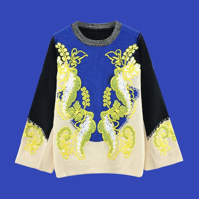 Chic 2025 Spring Autumn Women's Pullover with Heavy Embroidery and Floral Design Lazy Style Wide Cuff Stitching Sweater Fashion
Chic 2025 Spring Autumn Women's Pullover with Heavy Embroidery and Floral Design Lazy Style Wide Cuff Stitching Sweater Fashion