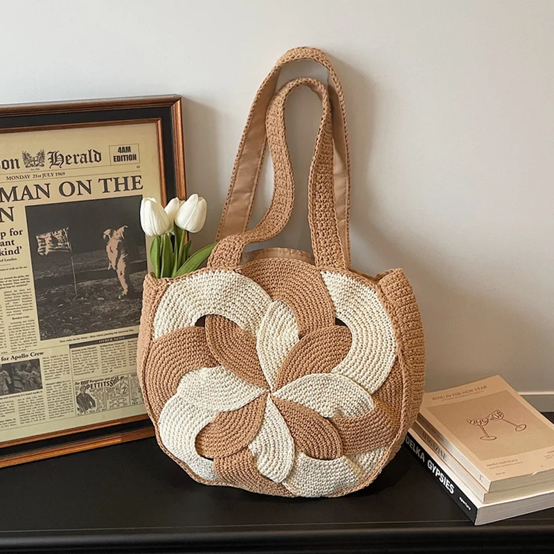 Designer Flower Knitted Handbags Female Large Capacity Totes Women's Pack Summer Beach Bag Purses Hollow Woven Shoulder Bags
Designer Flower Knitted Handbags Female Large Capacity Totes Women's Pack Summer Beach Bag Purses Hollow Woven Shoulder Bags