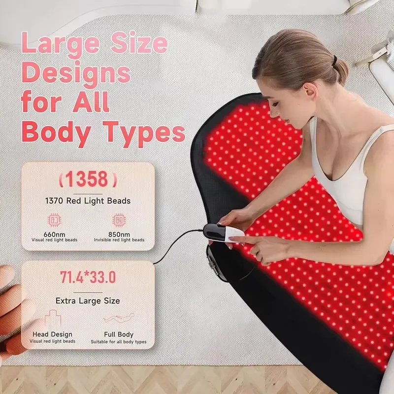 Red Light Therapy Mat for Full Body Standing Use 1370 LEDs 660nm+850nm 71x33 in 40Hz/10Hz Heat Function 1-Year Warranty
Red Light Therapy Mat for Full Body Standing Use 1370 LEDs 660nm+850nm 71x33 in 40Hz/10Hz Heat Function 1-Year Warranty