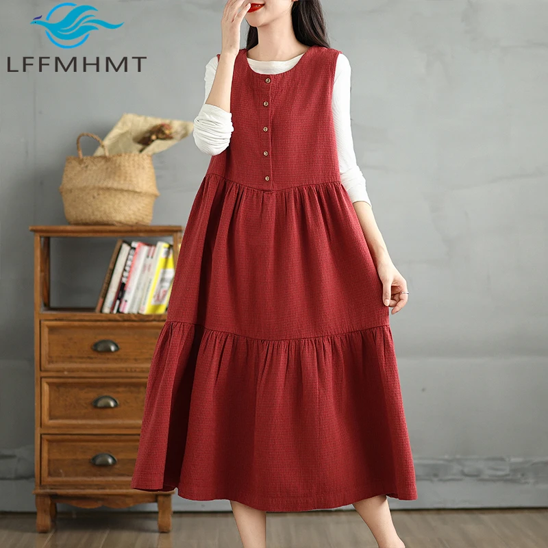 French Style Vintage Red Dress for Women Spring Autumn Fashion O-neck Sleeveless A-line Solid Color Simple Elegant Frock Female
French Style Vintage Red Dress for Women Spring Autumn Fashion O-neck Sleeveless A-line Solid Color Simple Elegant Frock Female