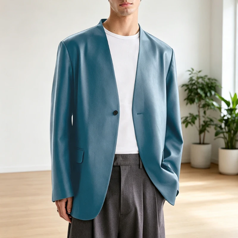Luxury Men's PU Leather Blazer Collarless Jacket Loose 1 Button Elegant Solid Color Coat for Party Wedding Office Daily Wear
Luxury Men's PU Leather Blazer Collarless Jacket Loose 1 Button Elegant Solid Color Coat for Party Wedding Office Daily Wear
