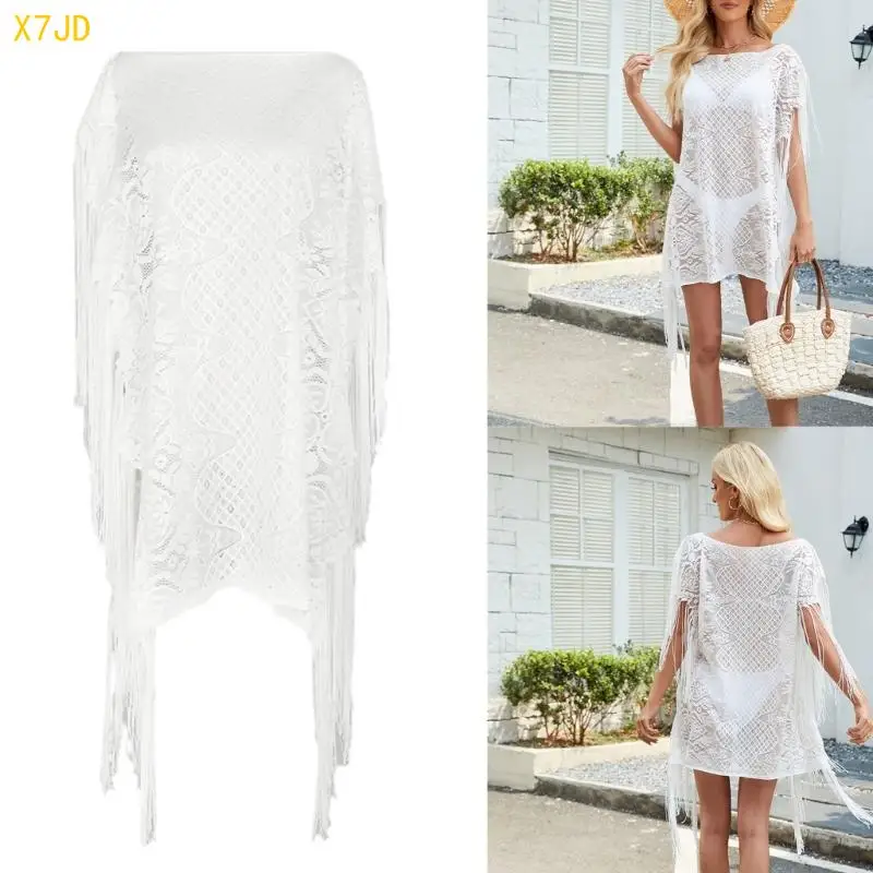 X7JD Women Swimsuit Cover Up Female Tassels Beach Dress Hollow Out Bathing Suit Cover Up Loose Beach Cover Up for Beachwear
X7JD Women Swimsuit Cover Up Female Tassels Beach Dress Hollow Out Bathing Suit Cover Up Loose Beach Cover Up for Beachwear