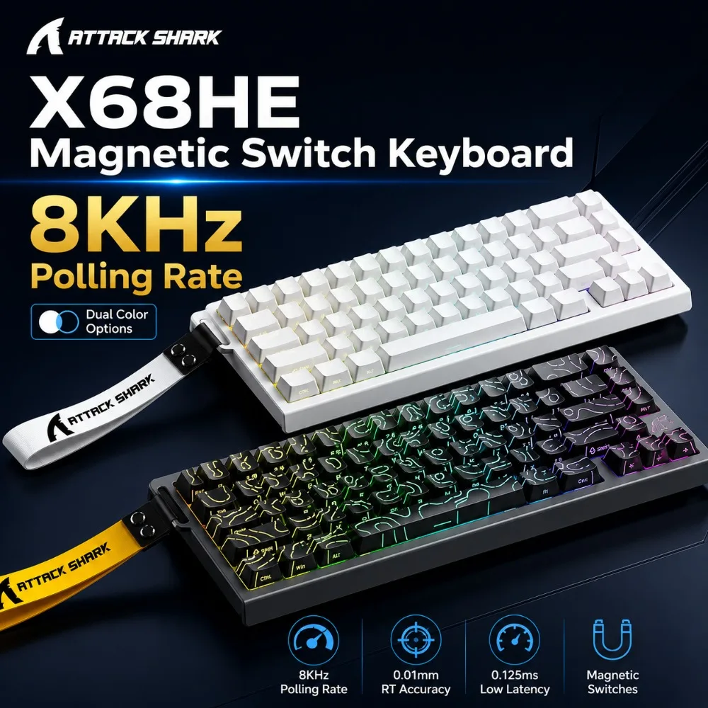 Magnetic Gaming Keyboard ATTACK SHARK X68HE 0.01mm Rapid Trigg 8000Hz SOCD/Rs 0.125ms 128K Rate, Suitable for PC MAC PS4 PS5
Magnetic Gaming Keyboard ATTACK SHARK X68HE 0.01mm Rapid Trigg 8000Hz SOCD/Rs 0.125ms 128K Rate, Suitable for PC MAC PS4 PS5