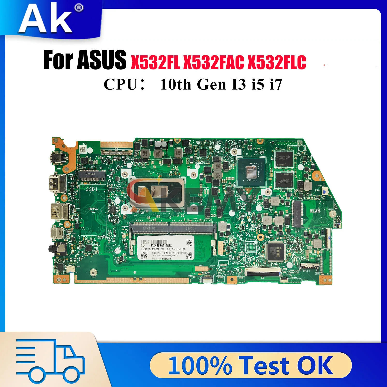 X532FL Laptop Motherboard For ASUS X532F S532F S5500F K531F V531F S531F X532FLC X532FAC K532F V532F Mainboard 10th Gen I3 i5 i7
X532FL Laptop Motherboard For ASUS X532F S532F S5500F K531F V531F S531F X532FLC X532FAC K532F V532F Mainboard 10th Gen I3 i5 i7