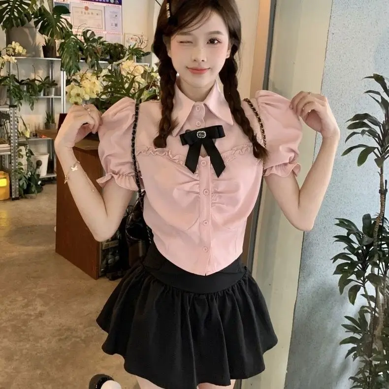 Love Hollow Girly Short-sleeved Shirt Female Summer Short JK College Style Pink Top
Love Hollow Girly Short-sleeved Shirt Female Summer Short JK College Style Pink Top