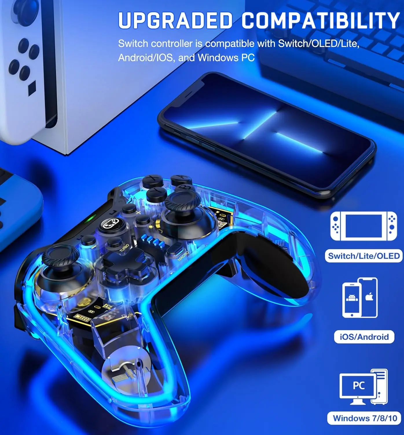 Wireless Bluetooth RGB Controller for Nintendo Switch/Switch OLED/Switch Lite/PC/Mobile Gamepad Multi-Function Joystick
Wireless Bluetooth RGB Controller for Nintendo Switch/Switch OLED/Switch Lite/PC/Mobile Gamepad Multi-Function Joystick