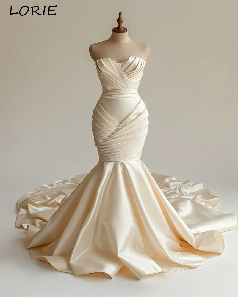 LORIE Satin Wedding Dress Strapless Sweetheart Pleats A-line Mermaid Bride Gown Crepe Illsion Customized Corset Bride Dress 2026
LORIE Satin Wedding Dress Strapless Sweetheart Pleats A-line Mermaid Bride Gown Crepe Illsion Customized Corset Bride Dress 2026