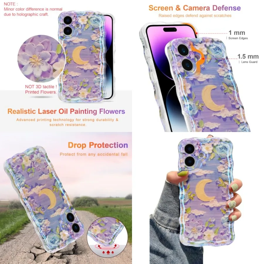 Case for iPhone 17, Colorful Retro Oil Painting Flower Moon Pattern Laser Cute Curly Wave Edge Exquisite Phone Cover Stylish Du
Case for iPhone 17, Colorful Retro Oil Painting Flower Moon Pattern Laser Cute Curly Wave Edge Exquisite Phone Cover Stylish Du