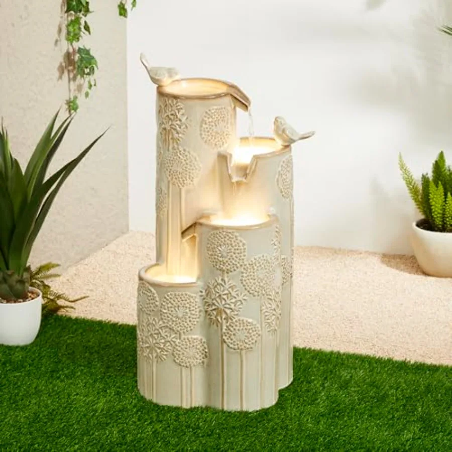 31.75 H Ceramic Outdoor Water Fountain with LED Lights, 4-Tier Vase Outdoor Fountain, Sand Beige Glaze, Dandelion Texture, Bird
31.75 H Ceramic Outdoor Water Fountain with LED Lights, 4-Tier Vase Outdoor Fountain, Sand Beige Glaze, Dandelion Texture, Bird