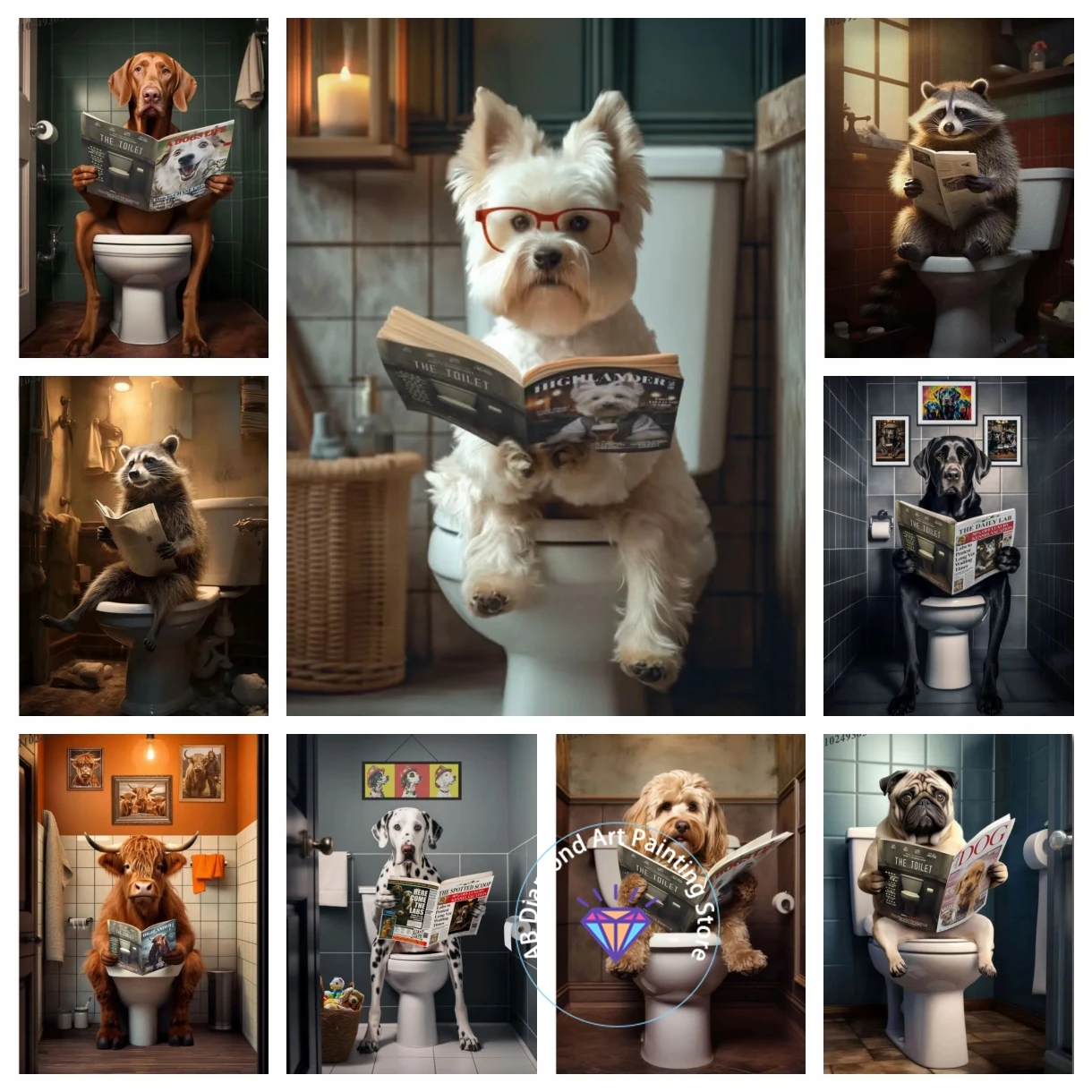 Dog Sitting on The Toilet Reading A Newspaper 5D DIY AB Diamond Painting Kit Cross Stitch Embroidery Home Decor Gifts
Dog Sitting on The Toilet Reading A Newspaper 5D DIY AB Diamond Painting Kit Cross Stitch Embroidery Home Decor Gifts