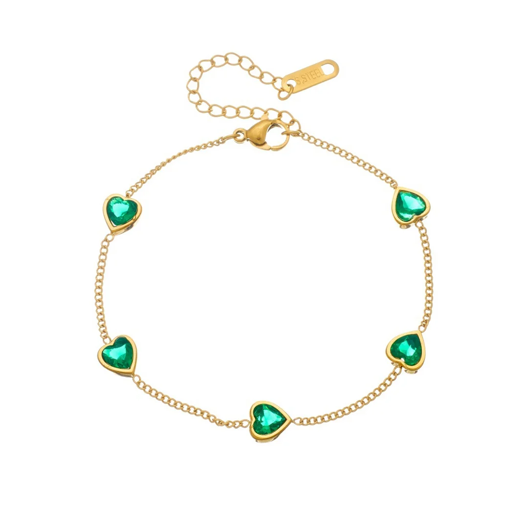 Punk Green Zirconia Love Heart Charm Bracelet Female Gold Color Stainless Steel Hand Chain Link Bracelet for Woman Jewelry Gift
Punk Green Zirconia Love Heart Charm Bracelet Female Gold Color Stainless Steel Hand Chain Link Bracelet for Woman Jewelry Gift