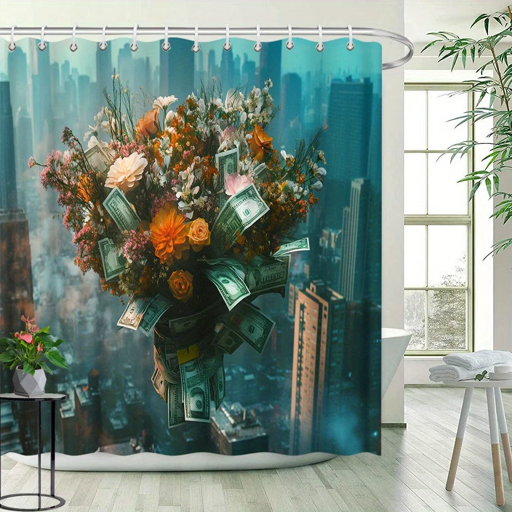 Money Theme Floral Shower Curtain - Floral & Banknote Pattern, Polyester Bathroom Decor, 12 Hooks
Money Theme Floral Shower Curtain - Floral & Banknote Pattern, Polyester Bathroom Decor, 12 Hooks