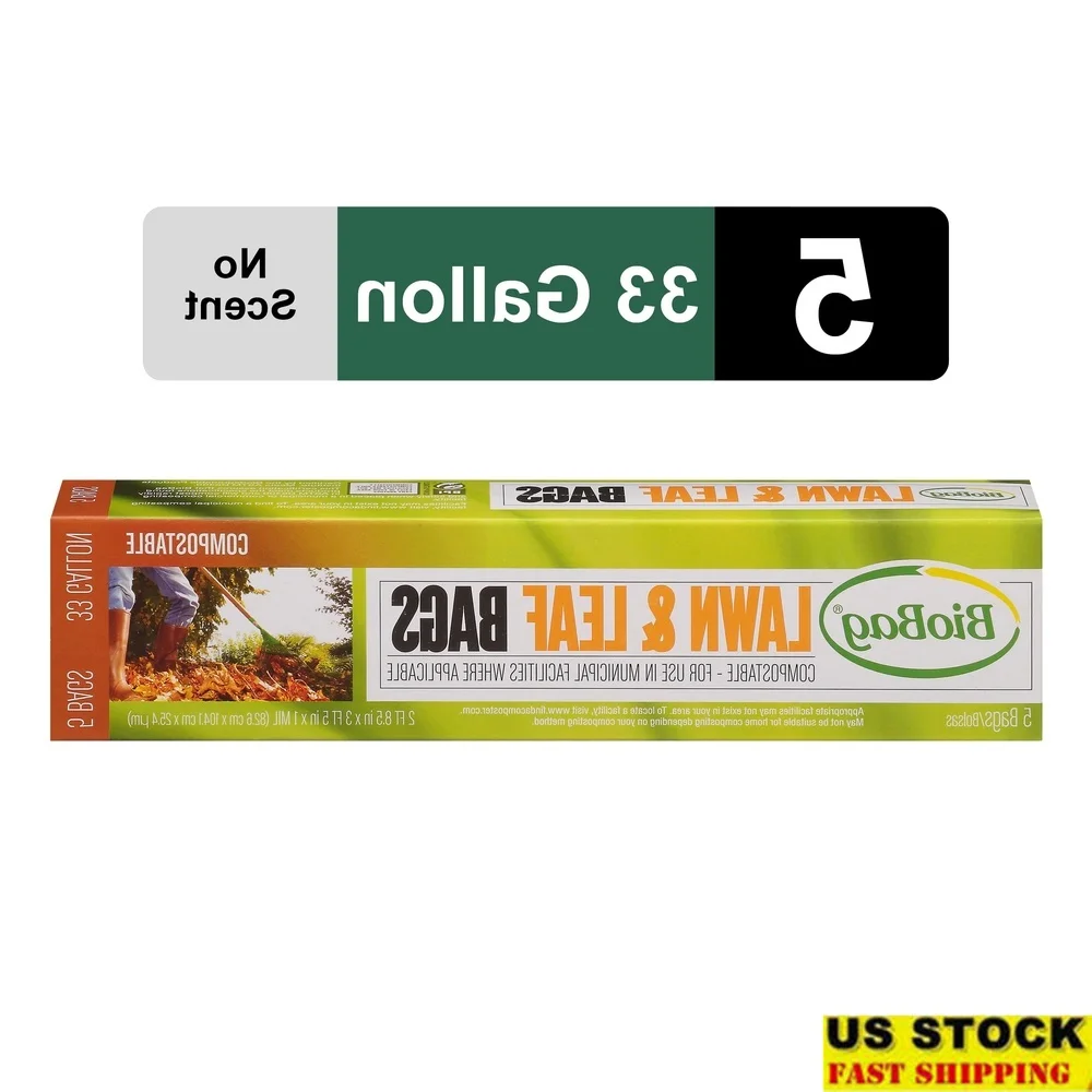 Compostable Lawn and Leaf Bags Durable Garden Waste Collection 33 Gallon Capacity Biodegradable Breathable Yard Bags 5 Count
Compostable Lawn and Leaf Bags Durable Garden Waste Collection 33 Gallon Capacity Biodegradable Breathable Yard Bags 5 Count