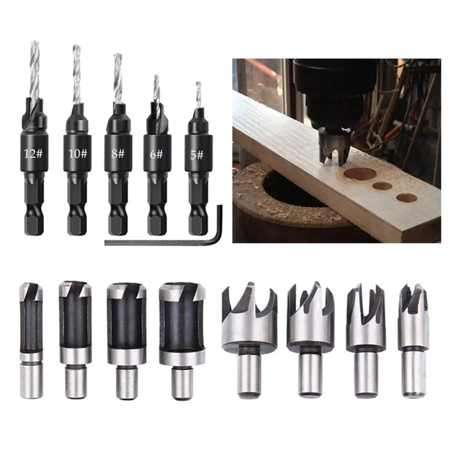 14x деревообрабатывающие инструменты для сверления фасок, 1/4 дюйма, шестигранный хвостовик, резак для деревянной пробки, набор сверл с зенковкой
14x деревообрабатывающие инструменты для сверления фасок, 1/4 дюйма, шестигранный хвостовик, резак для деревянной пробки, набор сверл с зенковкой