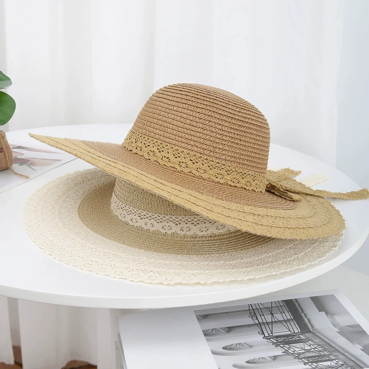 Women's Straw Hat with Lace Bow, Wide Brim, Foldable, Sun Protection, Beach Holiday, Sweet Beach Hat
Women's Straw Hat with Lace Bow, Wide Brim, Foldable, Sun Protection, Beach Holiday, Sweet Beach Hat