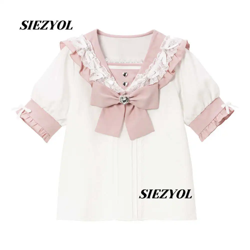Summer New Arrival Versatile Short-sleeved Shirt Lace Edge Lady Cute Tops Japanese Style Student Wear Navy Collar Camisas
Summer New Arrival Versatile Short-sleeved Shirt Lace Edge Lady Cute Tops Japanese Style Student Wear Navy Collar Camisas