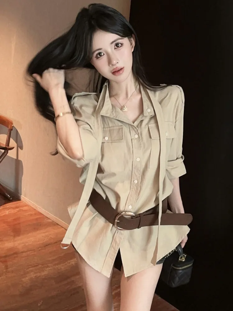 Ladies Collar Long Sleeve Shirt Belted Loose Slimming Spring Summer Casual Vintage Style Mid-Length Single-Breasted Shirt
Ladies Collar Long Sleeve Shirt Belted Loose Slimming Spring Summer Casual Vintage Style Mid-Length Single-Breasted Shirt