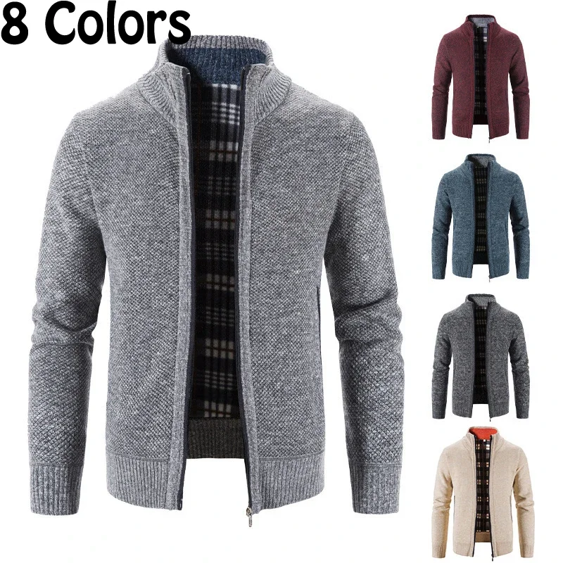 8-цветный мужской повседневный вязаный кардиган с воротником-стойкой, флисовая куртка, свитер, однотонное модное теплое пальто на молнии, мужская одежда 
8-цветный мужской повседневный вязаный кардиган с воротником-стойкой, флисовая куртка, свитер, однотонное модное теплое пальто на молнии, мужская одежда