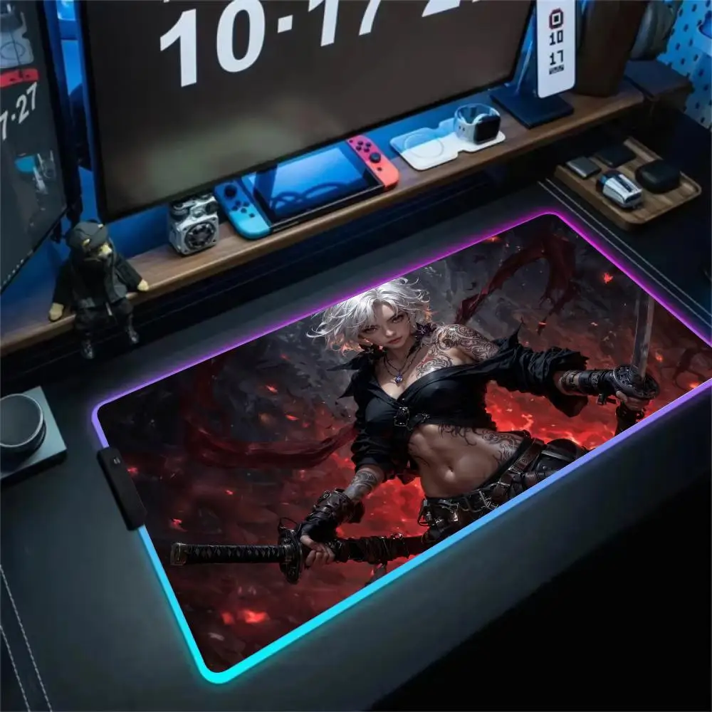RGB Mouse pad Female warrior with silver hair gaming mat rubber anti-slip Desk Mat LED glow Game keypad mousepad pc accessories
RGB Mouse pad Female warrior with silver hair gaming mat rubber anti-slip Desk Mat LED glow Game keypad mousepad pc accessories