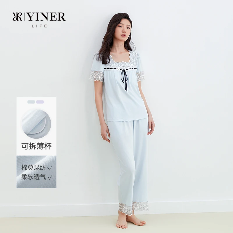 Ladies' home wear suit, summer modal cotton with bra pads, casual pajamas, can be worn outside
Ladies' home wear suit, summer modal cotton with bra pads, casual pajamas, can be worn outside