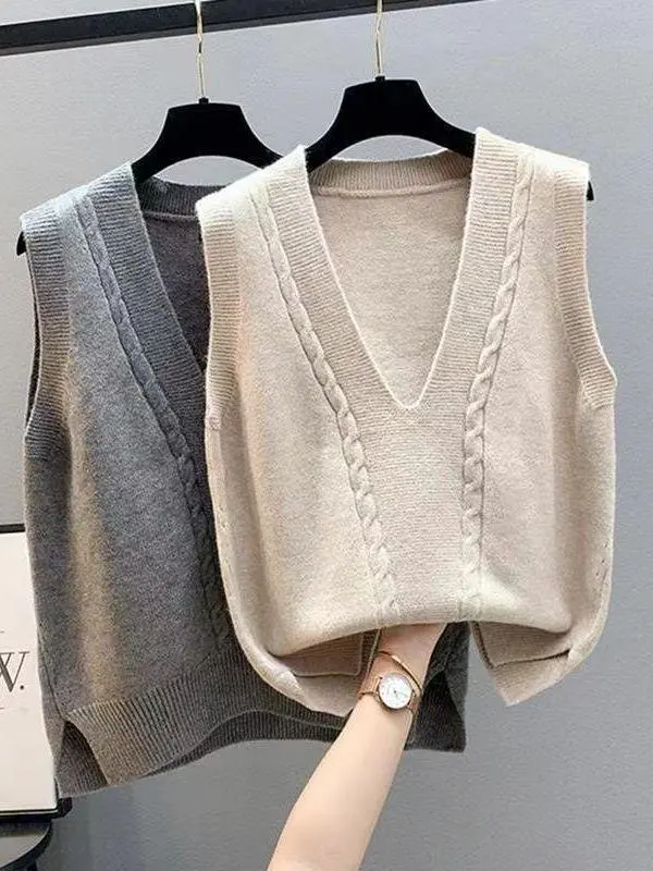 Women's Knitted Vest Top V-Ne Outerwear Spring Autumn Winter Faion Cleanfit Loose Fit Fake Two-Piece Sle Ultra-Thin
Women's Knitted Vest Top V-Ne Outerwear Spring Autumn Winter Faion Cleanfit Loose Fit Fake Two-Piece Sle Ultra-Thin