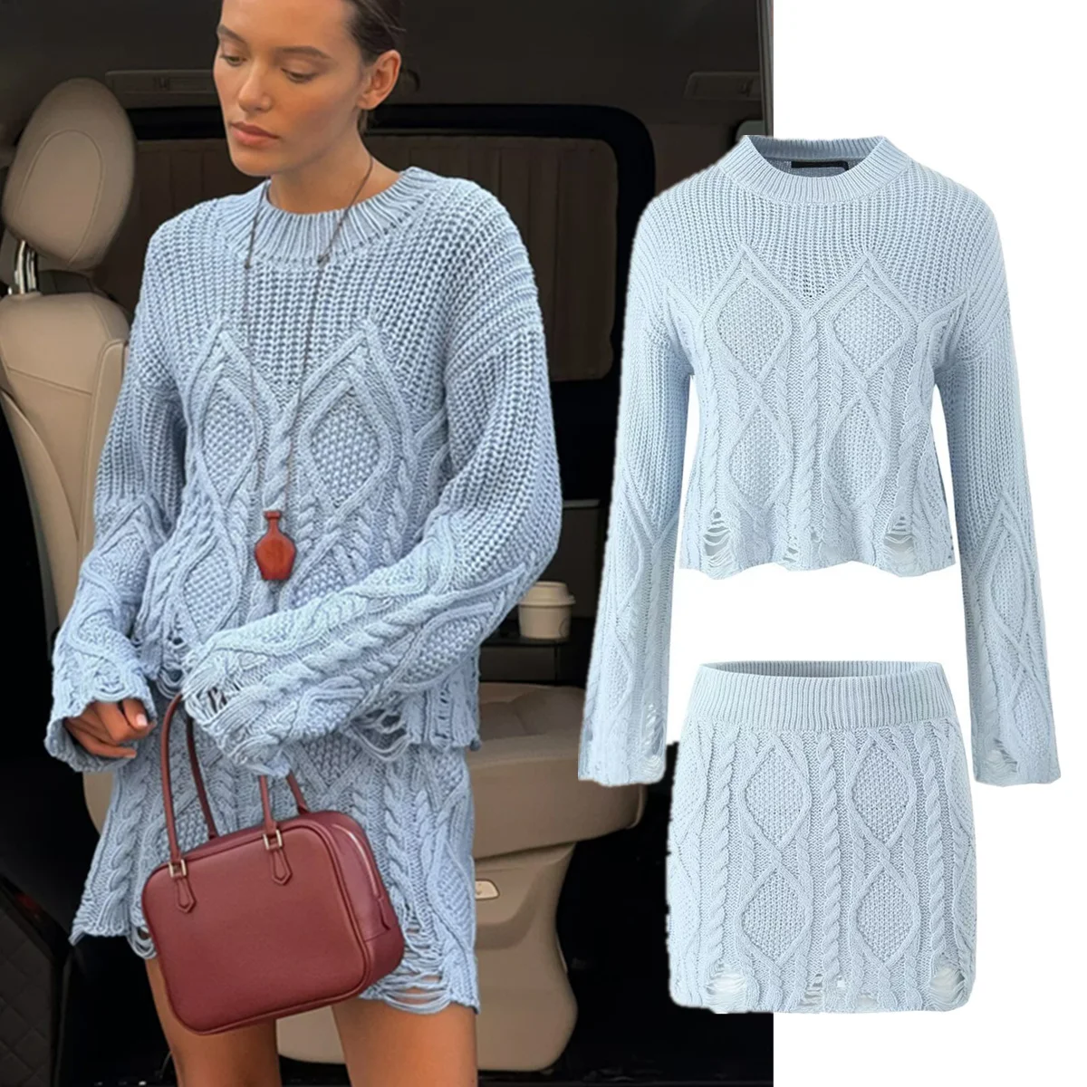 Maxdutti Vintage Women's Sweater Knitwear Woman Clothing Tops Sexy Knitted Mini Skirts Two Piece Set Women's Suit
Maxdutti Vintage Women's Sweater Knitwear Woman Clothing Tops Sexy Knitted Mini Skirts Two Piece Set Women's Suit