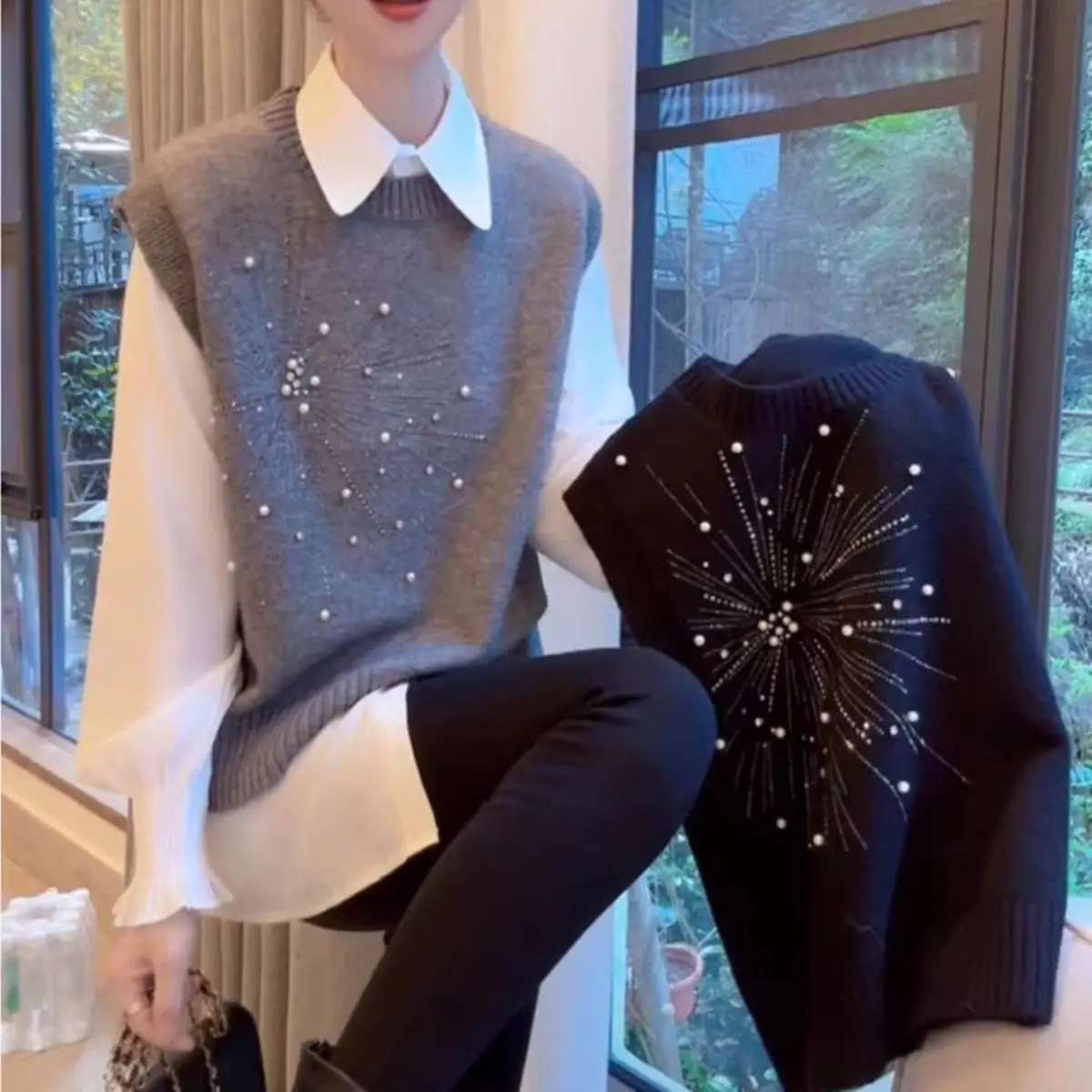 Вязаный жилет с блестящим бисером и круглым вырезом, весна-осень 2022, вязаный свитер без рукавов, корейский стиль, женский универсальный короткий жилет
Вязаный жилет с блестящим бисером и круглым вырезом, весна-осень 2022, вязаный свитер без рукавов, корейский стиль, женский универсальный короткий жилет