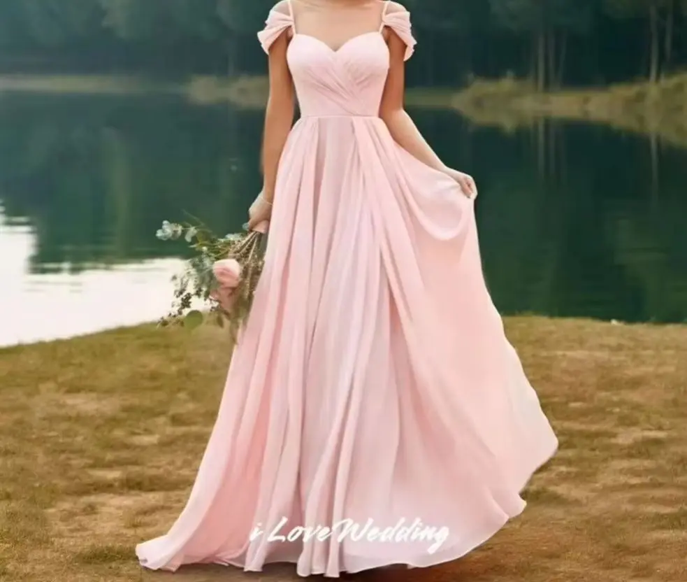 Pink Chiffon Bridesmaid Dresses 2025 Cap sleeves Spaghetti Strap A-Line Sweetheart Floor Length Wedding Party Dresses Customized
Pink Chiffon Bridesmaid Dresses 2025 Cap sleeves Spaghetti Strap A-Line Sweetheart Floor Length Wedding Party Dresses Customized