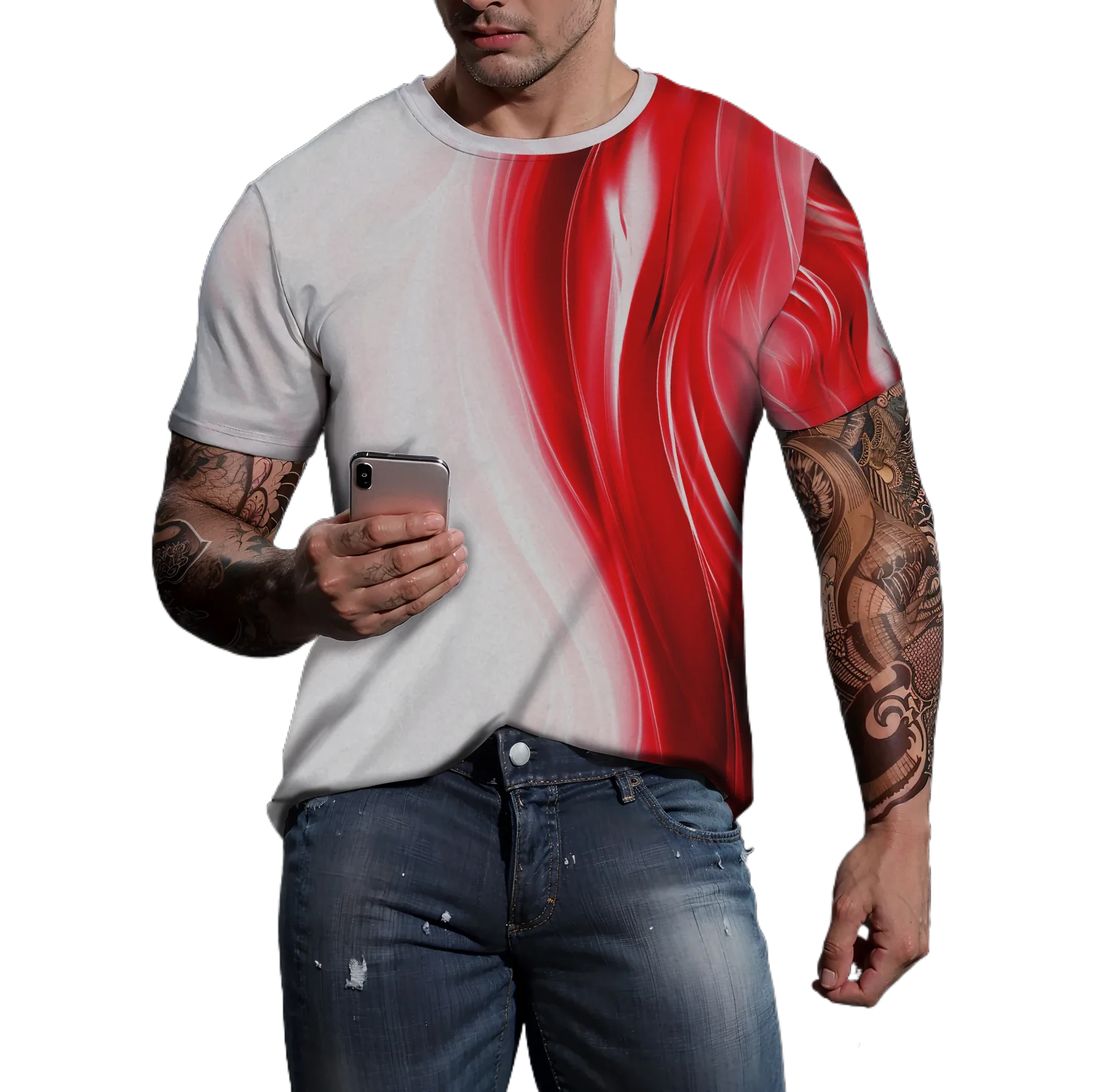 Personalized Gradient Design, Red and White Dazzling Pattern Quick Drying T-shirt, Sporty and Casual, Breathable Plus Size Short
Personalized Gradient Design, Red and White Dazzling Pattern Quick Drying T-shirt, Sporty and Casual, Breathable Plus Size Short