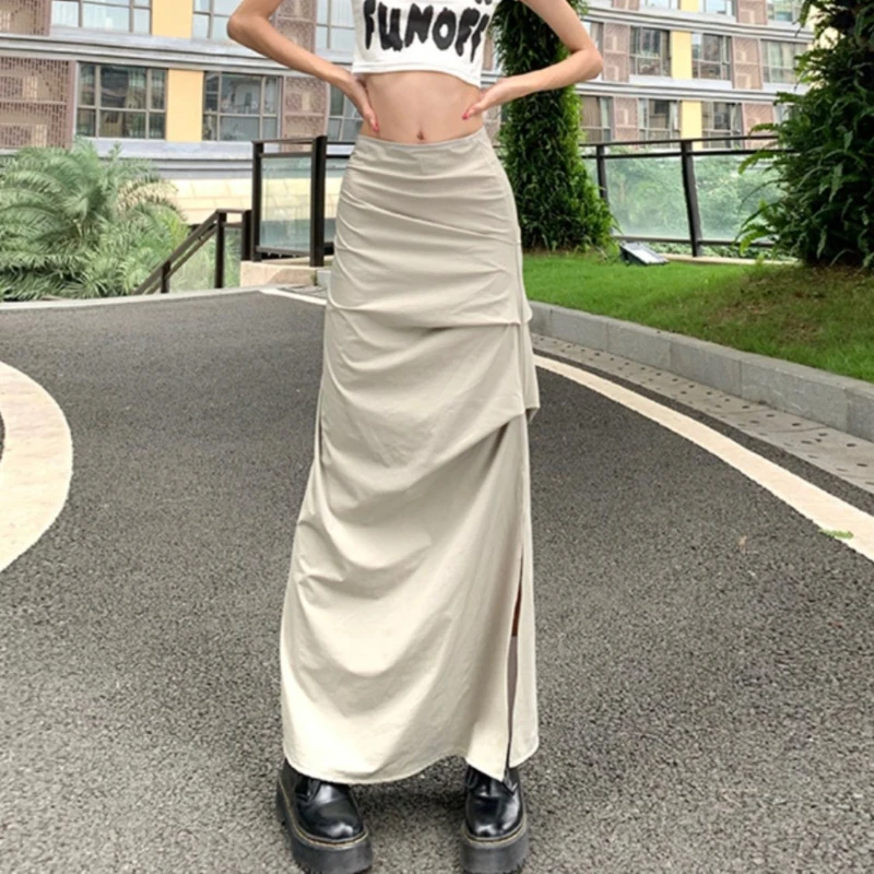 Deeptown Vintage Cargo Skirt Women Ruffle Y2k Fashion Slit Skirts Streetwear Casual Solid Summer Long Skirt Aesthetics A-line
Deeptown Vintage Cargo Skirt Women Ruffle Y2k Fashion Slit Skirts Streetwear Casual Solid Summer Long Skirt Aesthetics A-line