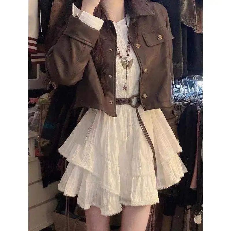 White Short Women's Dress Set Brown Versatile Workwear Leather Jacket Autumn New Style Fashionable Ensemble Long Sleeve Polye...
White Short Women's Dress Set Brown Versatile Workwear Leather Jacket Autumn New Style Fashionable Ensemble Long Sleeve Polye...