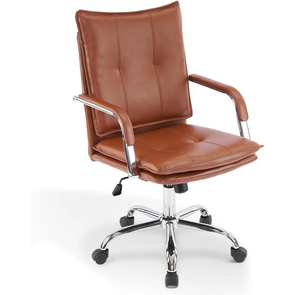 Faux Leather Home Office Desk Chair, Mid-Century Inspired Adjustable Swivel Comfy Upholstered Executive Desk Chair with Gold Le
Faux Leather Home Office Desk Chair, Mid-Century Inspired Adjustable Swivel Comfy Upholstered Executive Desk Chair with Gold Le
