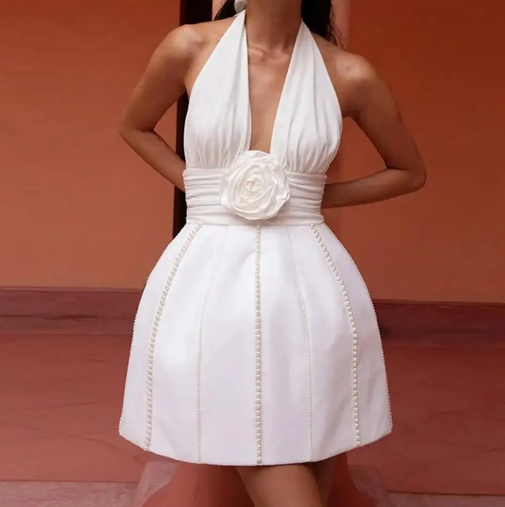 Summer Sexy 3D Flowers Dress White Elegant Halter Sleeveless Slim Fit Bodycon Dress Hollow High Waist A Line Party Clothes
Summer Sexy 3D Flowers Dress White Elegant Halter Sleeveless Slim Fit Bodycon Dress Hollow High Waist A Line Party Clothes